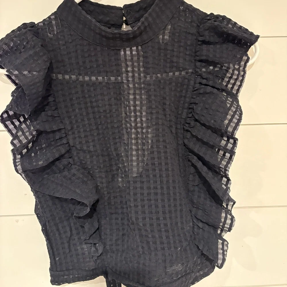 Black Ruffled Checkered Blouse - Picture 1 of 2